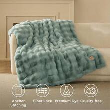 JIAWRI|  GentleSoft Fluffy Faux Fur Throw Blanket Fuzzy Soft Bubble Blanket For Couch Faux Fur Decor For Home Bedroom Living Room Thick Furry Cozy Gifts For Women Sage Green 50x60 InchZHAN - 05SageGreen - Xem 6