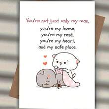 1 Pc Romantic Valentines Day Greeting Card With Cute Cat Illustration High Quality Paper Perfect For Couples Husband Wife Birthday Anniversary Holiday Universal Recipient As Valentines Card Greeting Card With Envelope - 彩色 - 查看 6
