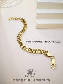 1P不锈钢表带镀18K金手链 - 生日礼物黄金首饰 - 金黃色 - 查看 3