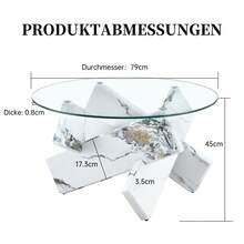 Round Glass Table In MDF + Optional Multicolour: Wooden Support Legs, Simple And Elegant, Diameter Of 79 Cm, Tempered Glass Surface 0.8 Cm Thick. - White - View 10