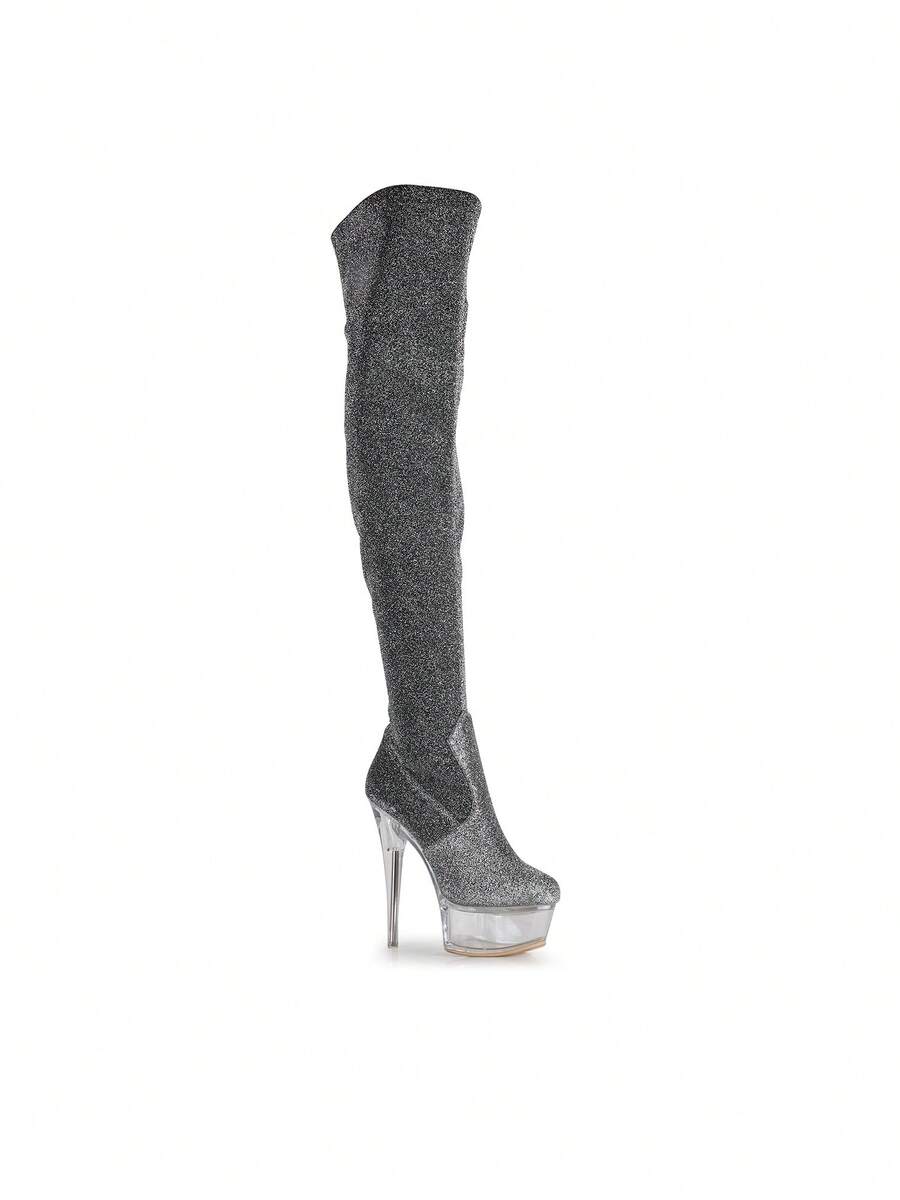 Women's Over The Knee Platform High Heel Boots Silver Sexy All Season - Silver - View 1
