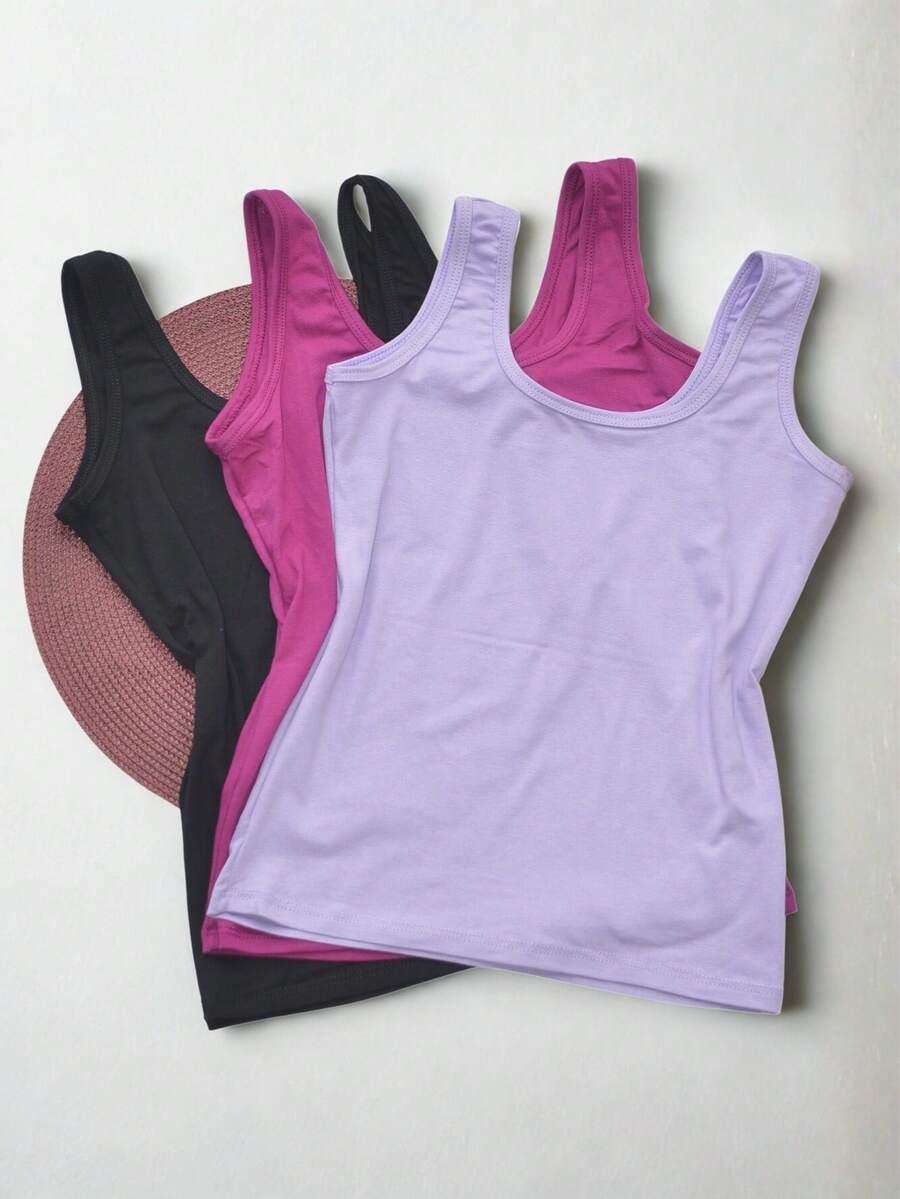 Kit 3 Women's Tank Top With Wide Strap Lisa Viscolycra - 黑色,淡紫色和紫紅色 - 查看 1