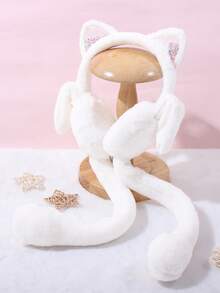 1pc Kids Cute Cat Ear Star Glitter Plush Ear Warmers, Movable Ears, Foldable, Warm & Fun Ear Muffs For Autumn/Winter