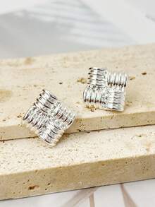 1 đôi Đúng mốt Đơn giản Hình vuông Kim loại Hoa tai Thích hợp Đối với Mặc hàng ngày , NỮ - Bạc - Xem 9