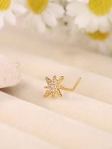 1PC 20G L Shaped Nose Stud Starburst Shape With Sparkly CZ – Gold Plated Star Nose Piercing Jewelry For Women, Perfect For Daily Wear, Parties, And Gifts