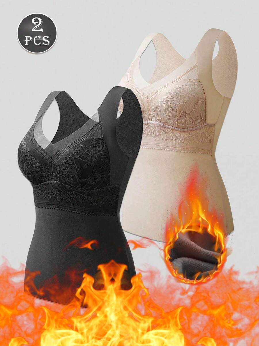 2 件 EssElegance 双面保暖衬垫无线保暖吊带背心/背心，秋冬款