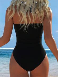 Sultry Sol Große Größen Badeanzug, Luxuriöser, klassischer, moderner, eleganter, schicker Bestseller-Strandoutfit für den Urlaub, sexy Sommer-Kurven für Frauen - Schwarz und Weiss - Übersicht 2