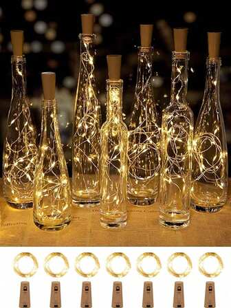 [3/7/10 st] Flasklampor med kork 20 LED-batteridrivna korklampor, för babyrum nattlampa, burkfest bröllop julfestival bardekoration, mini ljusslingor lämpliga för gör-det-själv, vit/varm/färg