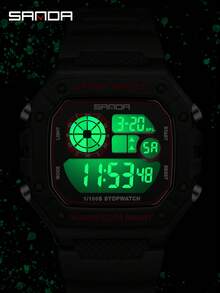 SANDA. Reloj electrónico de hombre de moda SANDA 2202, multifuncional, resistente al agua, LED, pantalla única, reloj electrónico cuadrado pequeño - Blanco y Negro - Ver 6