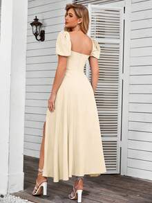 PARTHEA Off-Shoulder Petal Sleeve Slit Thigh Dress Summer Elegant - Apricot - View 2