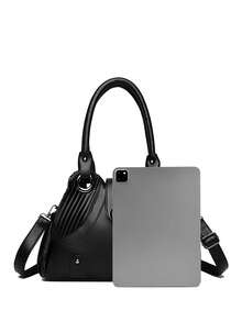 Chic Commuter Crossbody Bag - Fashionable Leather Handbag With Designer Letter Logo, Elegant Minimalist Tote For Modern Women - Black - View 8