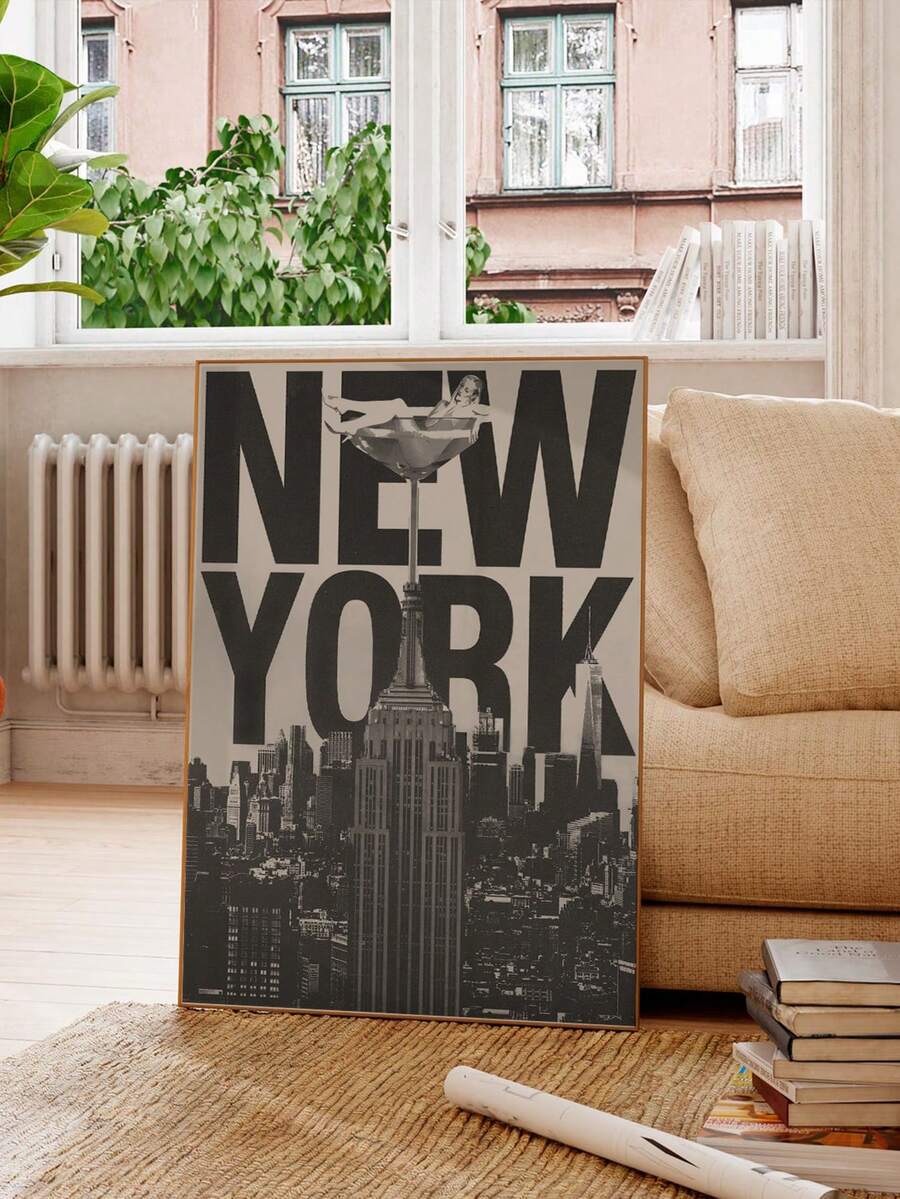 1张无框纽约帝国大厦天际线海报，黑白摄影作品，极简主义墙面艺术，适用于卧室、客厅、宿舍 | 房间装饰，装饰品，墙面装饰画，复古装饰，宿舍必备 - 彩色 - 查看 1