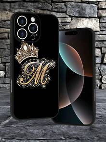 Lujo Ligero, Estilo y Belleza 3-5M 3-5CrownM Funda Corona M M  Funda de Teléfono de Textura Mate Negra, Compatible con 17PROMAX, 17PRO, 17Air, 17, 16PROMAX, 16PRO, 15PROMAX, 15PRO y Todos - Negro - Ver 3