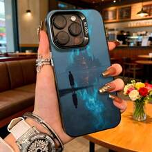 Cubierta de telefono con borde metálico azul oscuro diseño de silueta en agua con texto SO COOL para uso diario y estilo urbano - Negro - Ver 2