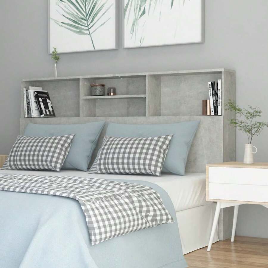 vidaXL Bettkopfteil Mit Ablagen, Betongrau, 160x19x103,5 Cm - Grey - View 1