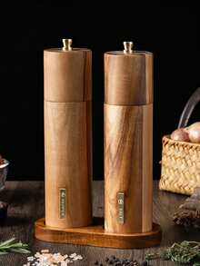 1pc/2pcs/3pcs Manual Wooden Pepper Grinder Set, Rosewood Pepper, Sea Salt, Rose Salt Grinder Bottles - Brown - View 3