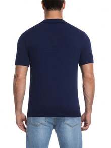 Men's Knit Polo Shirt Short Sleeve – Vertical Stripe Casual Golf Shirt, Soft Stretch Summer Collared Top - Royal Blue - View 3