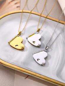 Customized Stainless Steel Couple Book Pendant Necklace, Customized Multi-Page Book Pendant Necklace, Engraved Heart Text Necklace, Women Sweater Chain - Love Book - Interlocking - View 4