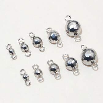 10 piezas de 4/5/6/8mm Cuentas redondas de acero inoxidable con doble aro, dijes, conectores para pendientes, collares y accesorios de joyería DIY
