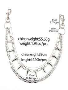 1pc Multi-Layer Hip-Hop Punk Chain, Decorative Hanging Chain Summer, School Fall, Autumn, Halloween - Silver - View 10