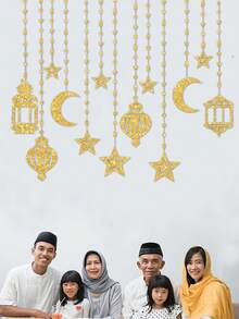 1/6/12pcs Stars Moon And Lanterns Hanging Decorations For Dining Room, Living Room, Bedroom Wall Hanging Decorations, Gold Hanging Background Decorations, Home Decorations, Holiday Party Decorations - Gold - View 4