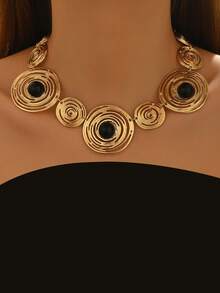 1件复古螺旋镶嵌黑色亚克力围兜项链，时尚女士饰品，适合日常佩戴、送礼、节日、派对和度假。