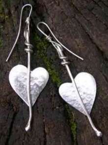 Vintage Handcrafted Asymmetrical Leaf Heart Pendant Earrings, Bohemian Style For Travel, Party, And Daily Wear - Silver - View 1