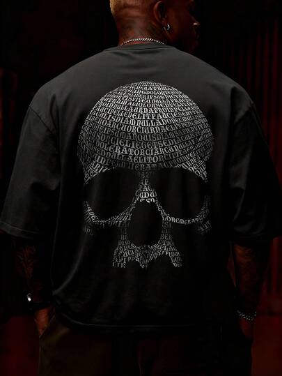  Krometka Men's Casual Sports Street Premium Letter & Skull Graphic T-Shirt, Leading Fashion