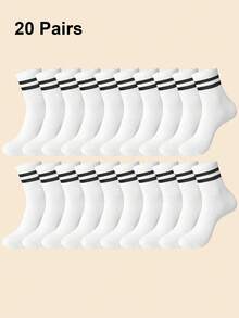 1/3/5/6双装条纹图案男女通用情侣运动袜，中筒袜，春夏假日礼物，秋季 - 彩色 - 查看 16