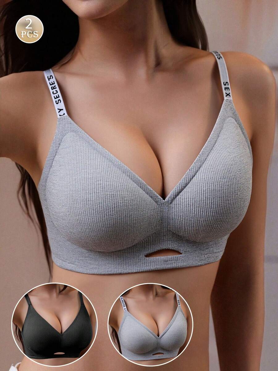 Set de 2 sujetadores deportivos inalámbricos de unicolor y a rayas, con soporte de elevación - Multicolor - Ver 1