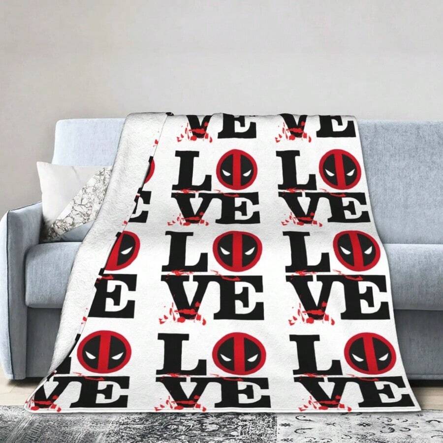 Love Deadpool Flannel Blanket Funny Throw Blanket For Home Hotel Sofa 200x150cm Bedspread,.Jpg - 白色 - 查看 1