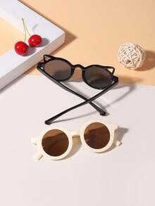 1 Set, 2 PCS Boys And Girls 4-8Y Cute Cat Ear And Retro Casual Round Frame Fashion Glasses, Suitable For Holiday Outings, Festival Gifts, And Outfit Matching - Multicolor - View 4