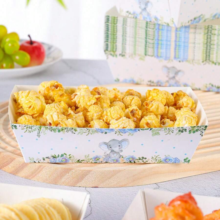 10/24pcs Blue Elephant Disposable Food Boxes, Fries Boxes, Popcorn Boxes, Snack Boxes, Birthday And Family Gathering Party Decorations, Suitable For Bakeries, Burger Restaurants, Movie Theaters - Multicolor - View 1