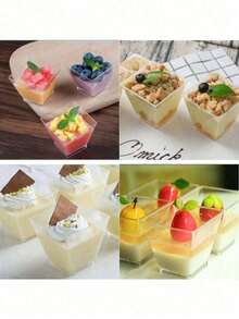 50pcs Plastic Dessert Cups, Small Clear Square Jello Cups, Mini Square Appetizer Cups, Reusable Foam Dessert Bowls, Suitable For Cakes, Parties, Weddings, Samplings, Pies And More