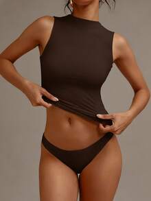 XLLAIS 圆领无袖纯色打底衫，双层弹力修身T恤