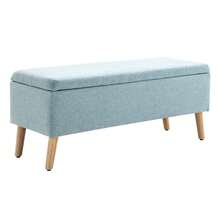 HOMCOM Light Green Upholstered Bench With Storage, 110x39x45cm, Made Of Polyester With A Linen Look And Rubberwood, Scandinavian Design