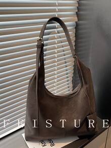 1pc FEISTURE Large Capacity Solid Color PU Shoulder Bag, Fashion Mother-Shoulder Bag (With Small Bag), Suitable For Daily Outing, Dating, Commuting - Coffee - View 5