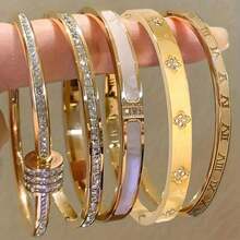 1pcs Classic Versatile  Stackable Bracelets Shiny Decoration Non-Fading High-End Jewelry - 金色 - 查看 2