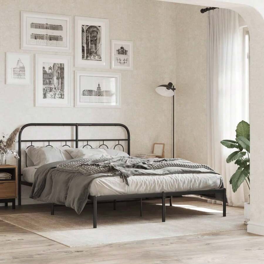 vidaXL Bettgestell Mit Kopfteil Metall Schwarz 140x190 Cm - Schwarz - Übersicht 1