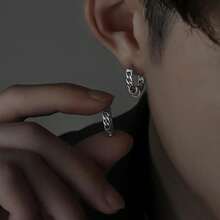 1 Paire De Boucles D'oreilles À Clous Au Design Ajouré À La Mode Pour Hommes, Adaptées Au Port Quotidien - Argent - Voir 5