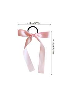 Cute Pink Bow Hair Scrunchies, Elegant Satin Ribbon Bow Elastic Hair Ties, Versatile Hair Accessories For Women Ponytail ,Hair Elastics ,Hair Rubber Bands ,Hair Rope - Pink - View 4
