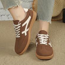 Giày nữ đa năng thời trang thường ngày, giày thể thao đế bằng buộc dây mũi tròn đế cao su, phối màu đen và kaki, giày phối đồ hàng ngày, cỡ giày thường ngày 36-41. - màu nâu - Xem 13