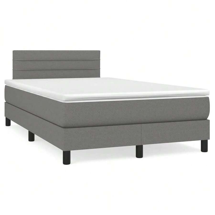 vidaXL Boxspringbett Mit Matratze, Dunkelgrau, 120x190 Cm, Stoff - Grey - View 1