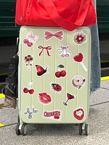 50pcs Cherry Coloured Girl Sticker Red Aesthetics Decals For Laptop Luggage Stationery Diary Phone Stickers - Multicolor - View 6