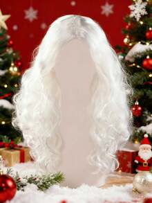 1pc White Santa Claus Wig + 1pc White Beard, Heat-Resistant Synthetic Hair, Suitable For Daily Parties, School Costumes. Unisex Cartoon Character Anime Cosplay Wig, Suitable For Holidays Like Thanksgiving, Birthday. Suitable For Halloween, Carnival, Comic Con, Christmas Decoration