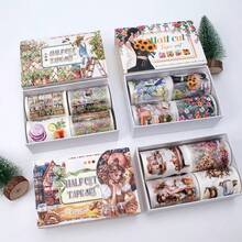 4-Roll Set Vintage Farmhouse Floral Washi Tape With European Countryside, Pastoral Scenes, Floral Girls - PET/Paper Adhesive For Scrapbooking, Journaling - 4Pcs/Set - View 12