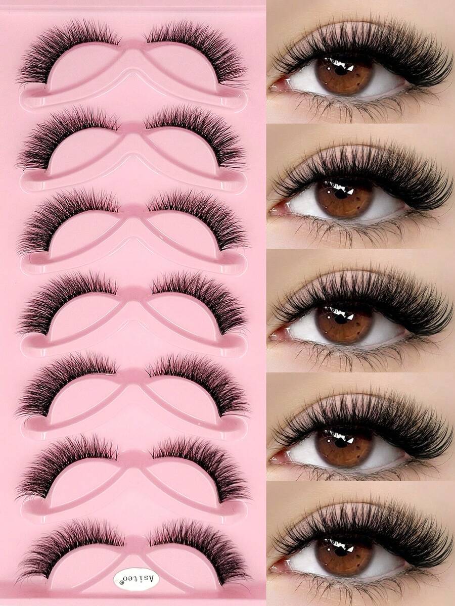 Asiteo 7 Pairs New Cat Eye Lashes Natural Long Clear Band Lashes Winged End Eye Elongated Eyelashes, Lightweight & Soft, Hassle-Free Reusable Makeup Essential For Daily Wear Strip Lashes - Natural Lashes - View 1