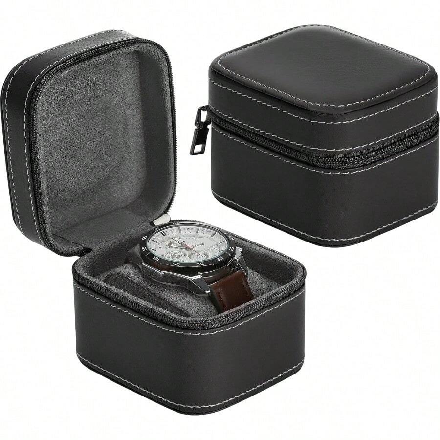 GSYY Single Watch Box Small Watch Travel Cases For Men Wen Pable Zper Wristwatches Sage Holder Boxes With Re Pillow Black - 黑色 - 查看 1