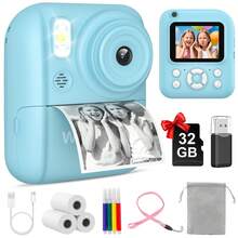 W&O Kids Camera Instant Print,Instant Camera For Kids,2.5K UHD Digital Camera With 2.6" LCD, Dual Camera,16X Zoom, Games, 32G SD Card,Birthday Gifts For 3-10 Year Old Girls Boys(Blue) - 藍色 - 查看 1