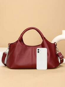 New Vintage PU Leather Women Handbag, Fashion Zipper Shoulder Bag With Detachable Strap, Women Work Travel 2-In-1 Bag, Gray, Black, Green